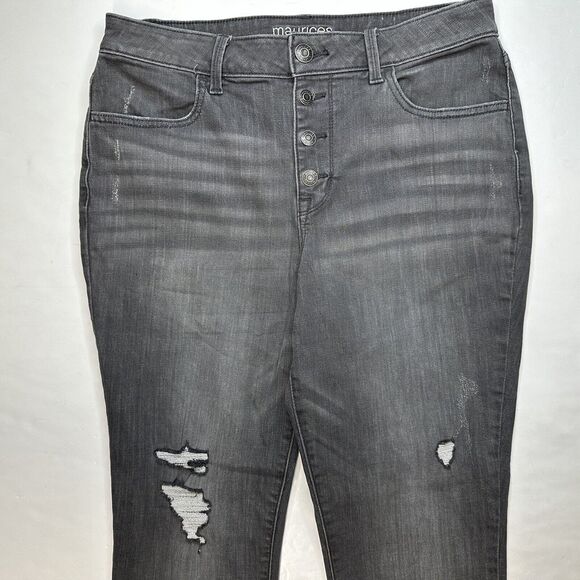 Maurices High Rise Skinny Jean Women L/12 Stretch Gray Denim Button Fly Distress - Picture 7 of 11